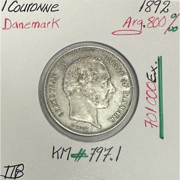 DANEMARK - 1 COURONNE 1892 - Pièce de...
