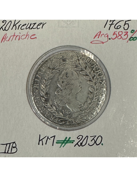 AUTRICHE - 20 KREUZER 1765 - Pièce de Monnaie en Argent // Qualité : TTB