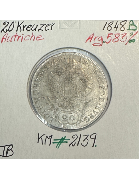 AUTRICHE - 20 KREUZER 1848 B - Pièce de Monnaie en Argent // Qualité : TB