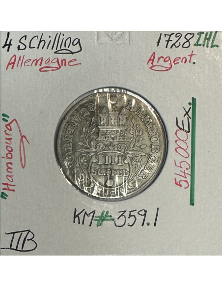 ALLEMAGNE -  4 SCHILLING - 1728 IHL - Monnaie en Argent // Qualité : TTB