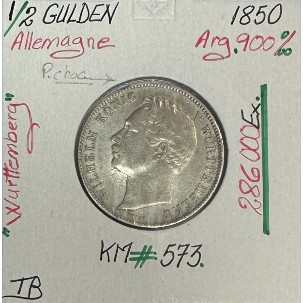 ALLEMAGNE - 1/2 GULDEN - 1850 - Pièce...