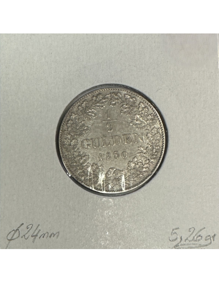 ALLEMAGNE - 1/2 GULDEN - 1850 - Pièce de Monnaie en Argent // Qualité : TB