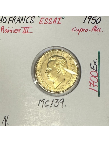 MONACO - 10 FRANCS 1950 (Rainier III) Monnaie en Cupro-Alu // ESSAI