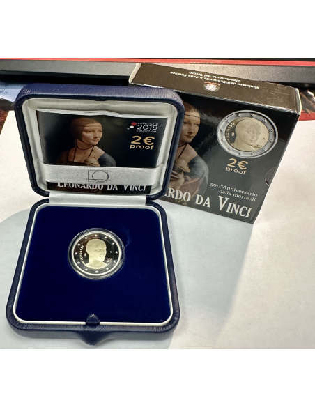 Italie - 2 EURO 2019 EN Coffret BELLE EPREUVE - LEONARD DE VINCI