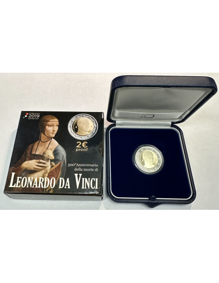 Italie - 2 EURO 2019 EN Coffret BELLE EPREUVE - LEONARD DE VINCI