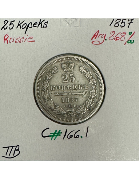 RUSSIE - 25 KOPEKS 1857 - Pièce de Monnaie en Argent // Qualité : TTB