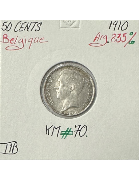 BELGIQUE - 50 CENTS 1910 - Pièce de Monnaie en Argent // Qualité : TTB