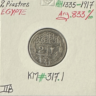 EGYPTE - 2 PIASTRES 1917 (AH 1335) Pièce de Monnaie en...