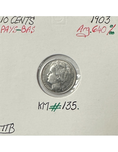 PAYS-BAS - 10 CENTS 1903 - Pièce de Monnaie en Argent // TTB