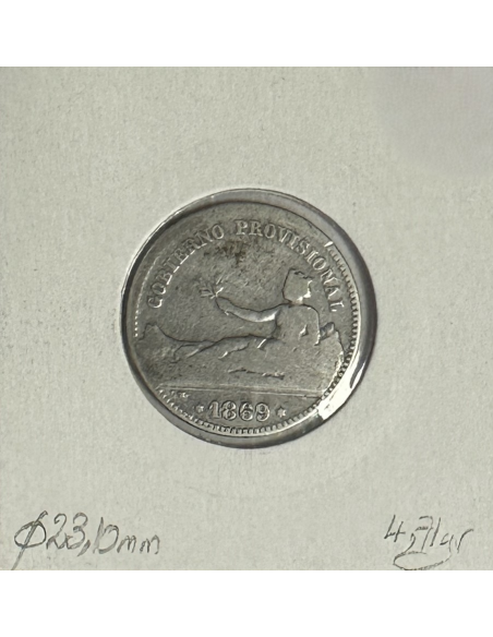 ESPAGNE - 1 PESETAS 1869 SN-M - Pièce de Monnaie en Argent // Qualité : B