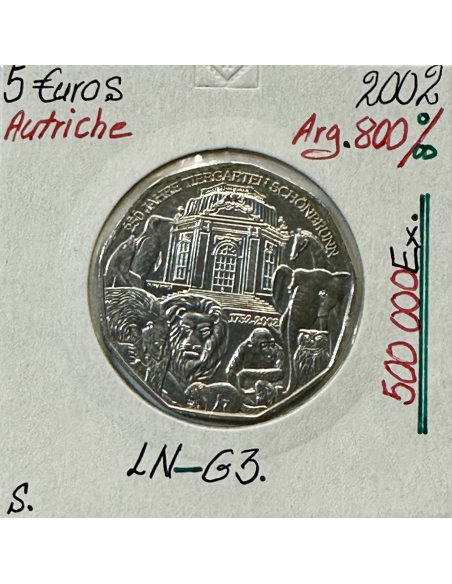 AUTRICHE - 5 EURO EN ARGENT - 2002 // Zoo de Schönbrunn