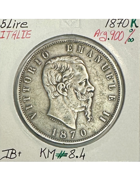 ITALIE - 5 LIRE 1870 R (VITTORIO EMANUELLE II) Monnaie en Argent // TB