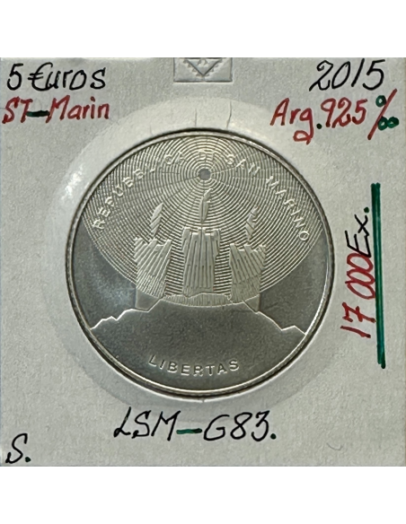 SAINT-MARIN - 5 Euro Commémorative 2015 en Argent // Qualité : SUP