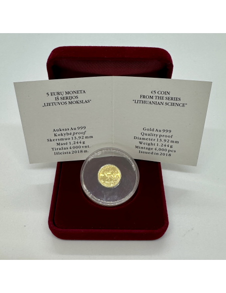 LITUANIE - PIECE DE 5 EURO EN OR BE (2018) - COFFRET BELLE EPREUVE