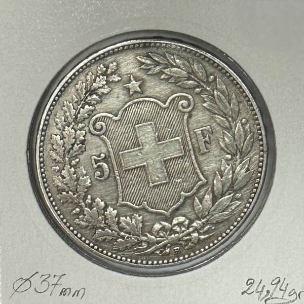 SUISSE - 5 FRANCS 1908 B - Pièce de...