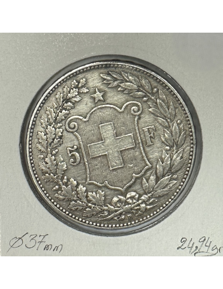 SUISSE - 5 FRANCS 1908 B - Pièce de Monnaie en Argent // Qualité : TTB