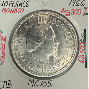 MONACO - 10 FRANCS 1966 (Charles III) Monnaie en Argent...
