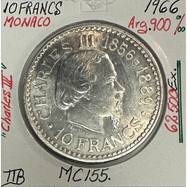 MONACO - 10 FRANCS 1966 (Charles III)...