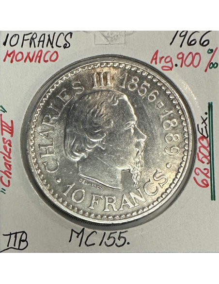 MONACO - 10 FRANCS 1966 (Charles III) Monnaie en Argent // TTB