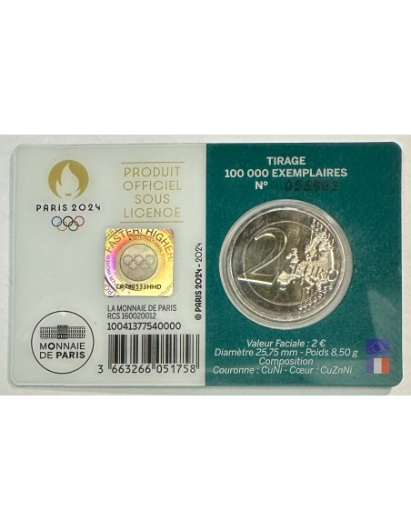 FRANCE - 2 EURO 2024 - JEUX OLYMPIQUES DE PARIS 2024 // COINCARD (BU) VERT