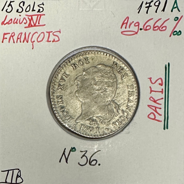 15 SOLS - FRANCOIS - LOUIS XVI - 1791 A - Monnaie en Argent // TTB