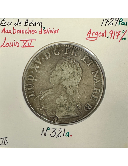 ECU DE BEARN (LOUIS XV) 1729 Pau - Pièce de Monnaie en Argent // TB