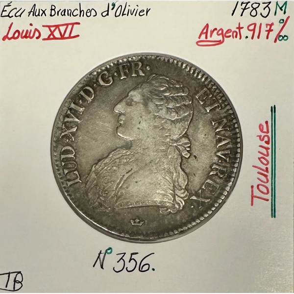 ECU aux Branches d'Olivier (LOUIS XVI) 1783 M - Monnaie en Argent // TB
