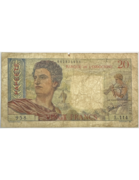 INDOCHINE - 20 FRANCS (PAPEETE) 1963 - Billet de banque (B)