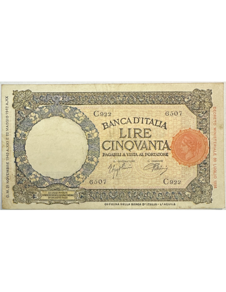 ITALIE - 50 LIRE (1942) - Billet de banque // Qualité : TTB (C 922)