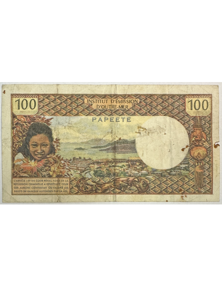 INSTITUT D'EMISSION D'OUTRE-MER - 100 FRANCS PAPEETE // Billet Non Daté L2