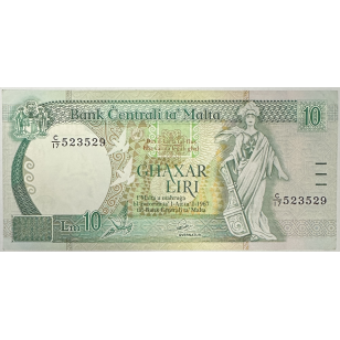 MALTE - 10 LIRI 1967 - BILLET DE BANQUE // Qualité : TTB