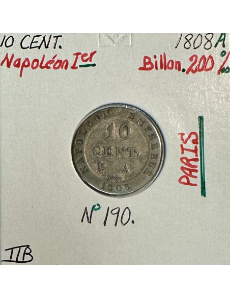 10 CENTIMES NAPOLEON Ier (1808 A) Pièce de Monnaie en Billon // TTB