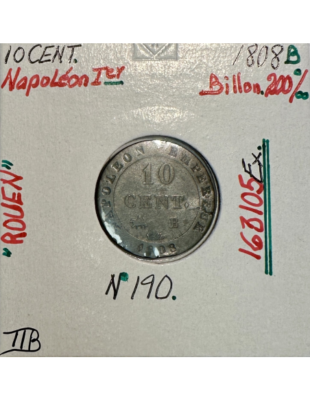 10 CENTIMES NAPOLEON Ier (1808 B) Pièce de Monnaie en Billon // TTB