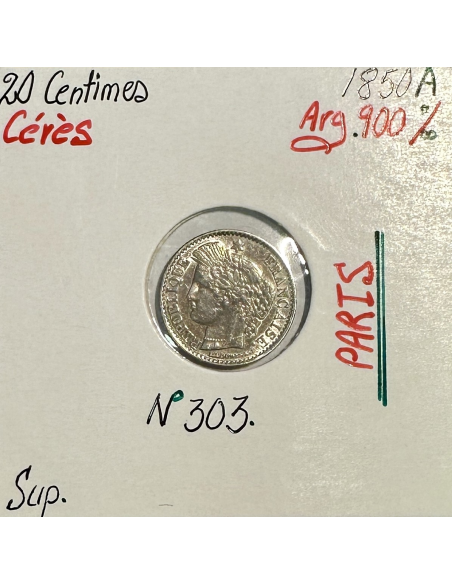 20 CENTIMES CERES - 1850A - Monnaie en Argent // Qualité : SUP