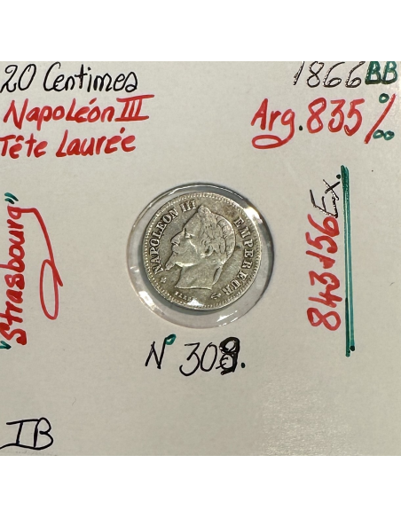 20 CENTIMES NAPOLEON III (1866BB) Pièce de monnaie en Argent // Qualité : TB