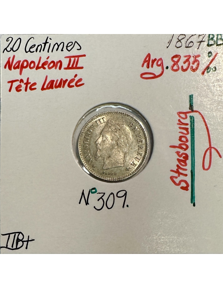 20 CENTIMES NAPOLEON III (1867BB) Pièce de monnaie en Argent // Qualité : TTB