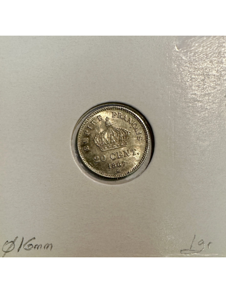 20 CENTIMES NAPOLEON III (1867BB) Pièce de monnaie en Argent // Qualité : TTB
