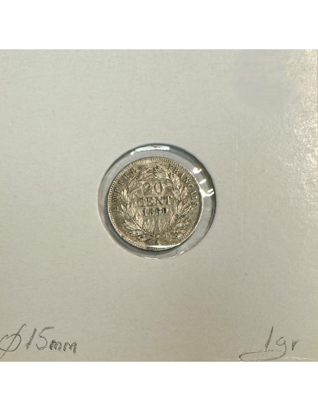 20 CENTIMES NAPOLEON III (1860A) Pièce de monnaie en Argent // Qualité : TTB