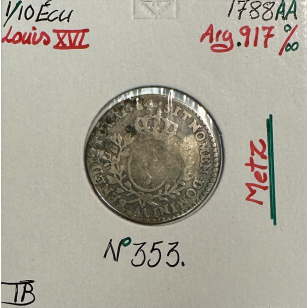 1/10 ECU - LOUIS XVI (1788 AA) Pièce de Monnaie en Argent...