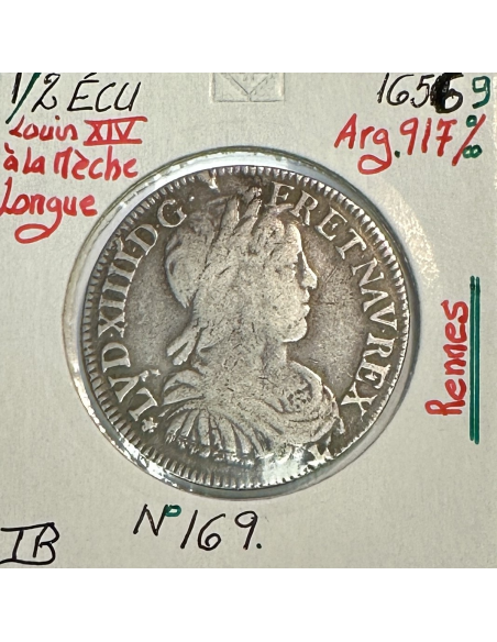 1/2 ECU à la mèche longue - LOUIS XIV (1656 9) Monnaie en Argent // Qualité : TB