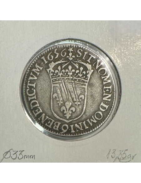 1/2 ECU à la mèche longue - LOUIS XIV (1656 9) Monnaie en Argent // Qualité : TB