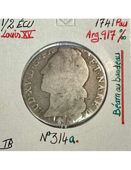 1/2 ECU Béarn au bandeau (LOUIS XV) 1741 Pau - Monnaie en Argent // TB