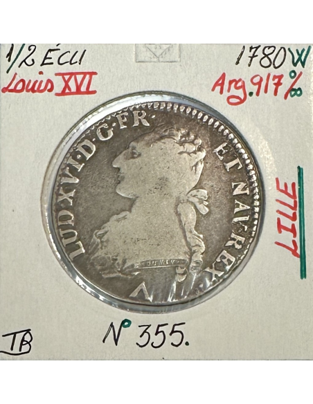 1/2 ECU - LOUIS XVI - 1780 W - Pièce de Monnaie en Argent // TB