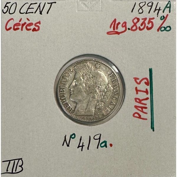 50 CENTIMES CERES - 1894 A - Pièce de...