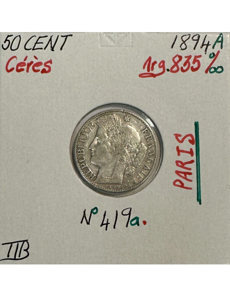 50 CENTIMES CERES - 1894 A - Pièce de monnaie en Argent // TTB