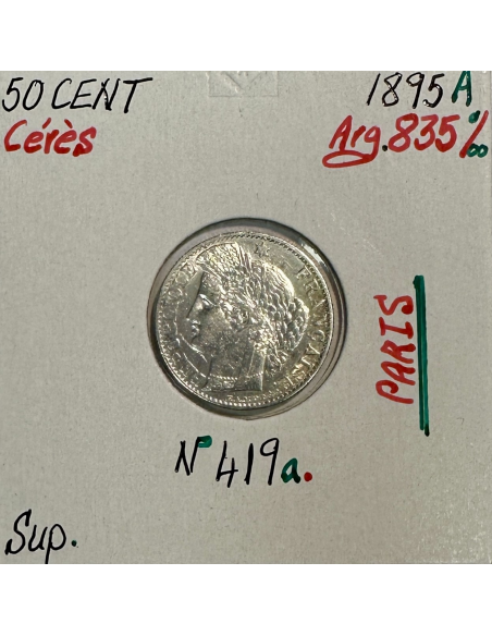 50 CENTIMES CERES - 1895 A - Pièce de monnaie en Argent // SUP