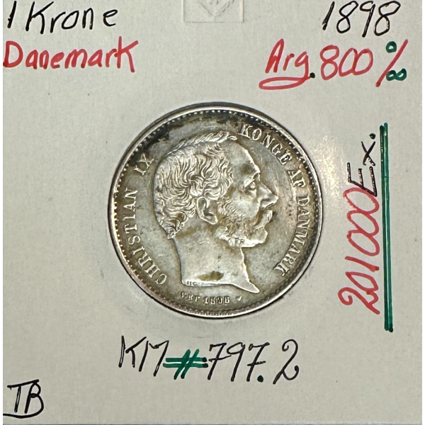 DANEMARK - 1 KRONE 1898 - Pièce de...