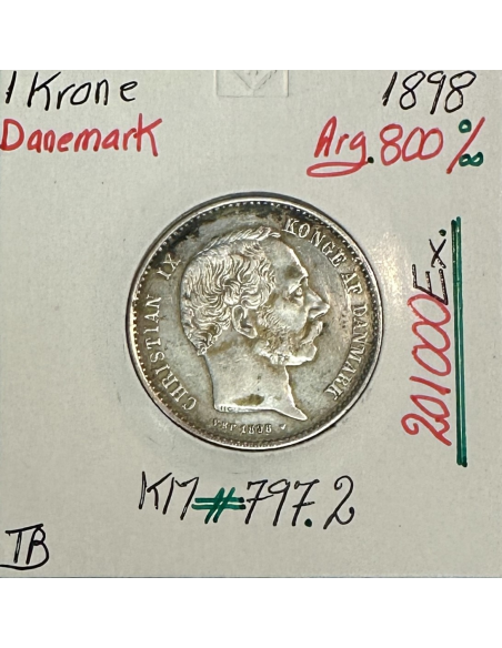 DANEMARK - 1 KRONE 1898 - Pièce de Monnaie en Argent // TB