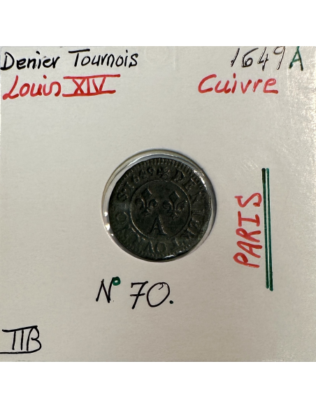 DENIER TOURNOIS - LOUIS XIV 1649A - Pièce de Monnaie en Cuivre // TTB