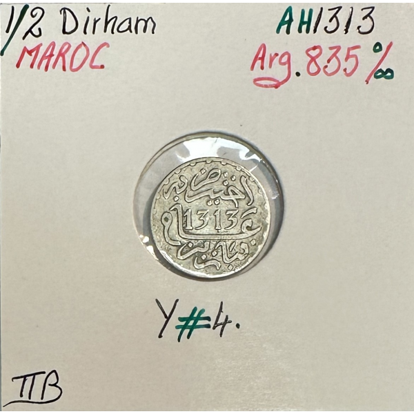 MAROC - 1/2 DIRHAM (AH 1313) - Pièce...